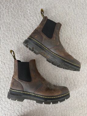 Dr. Marten’s Men's Brown Leather Chelsea Boots with Yellow Stitching